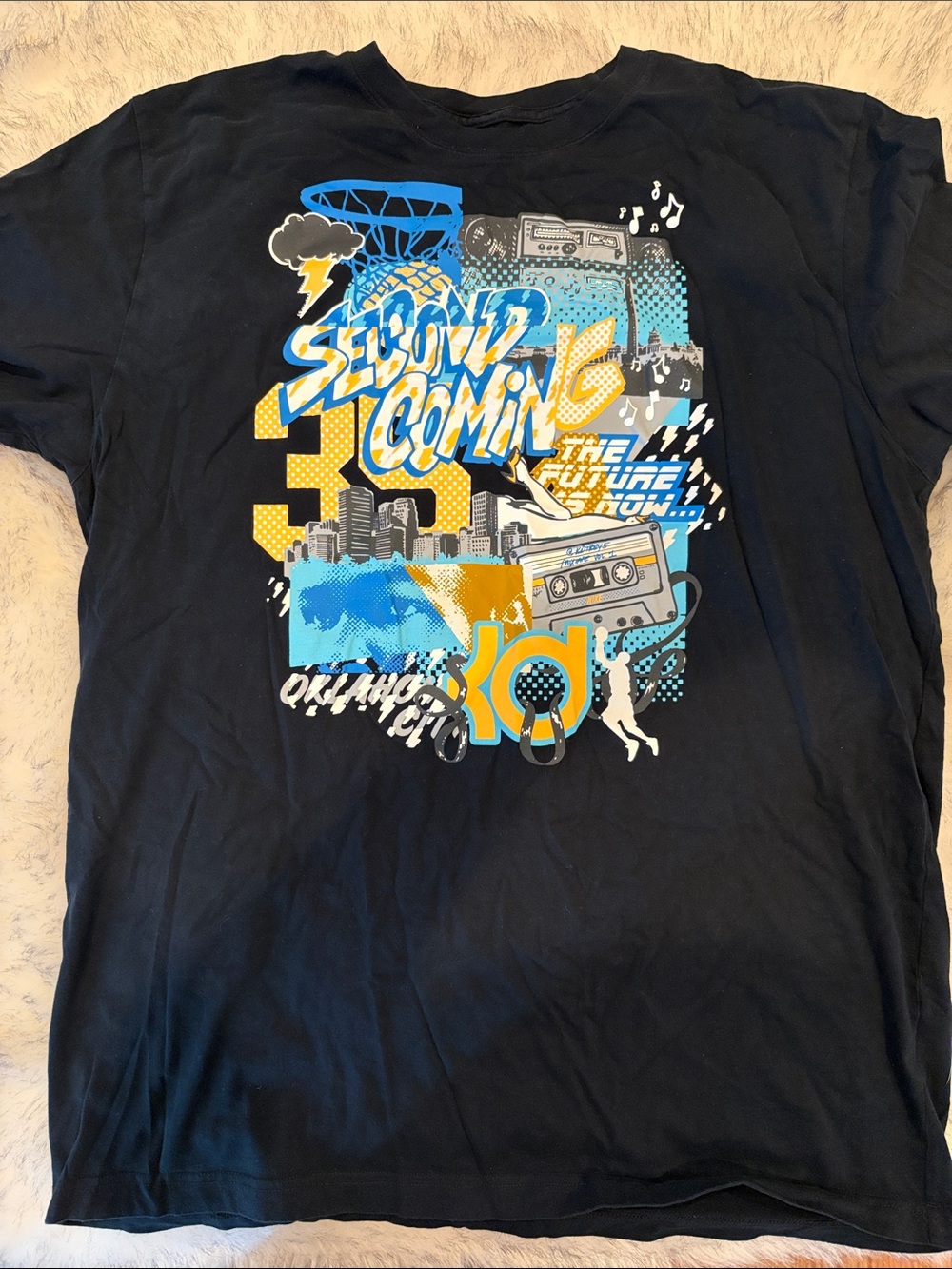 Nike Black Tee with Blue & Yellow Graphic Print